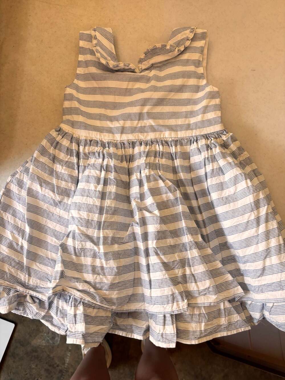 Sweet Honey Blue and White Striped Tiered Dress with Peter Pan Collar Size 5Y